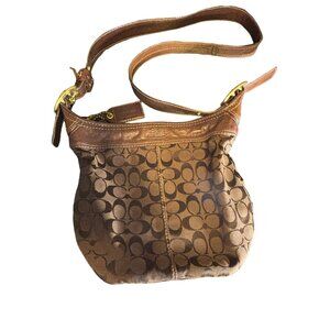 Coach Signature Brown Bleeker Bucket Canvas Leather Shoulder Tote Bag